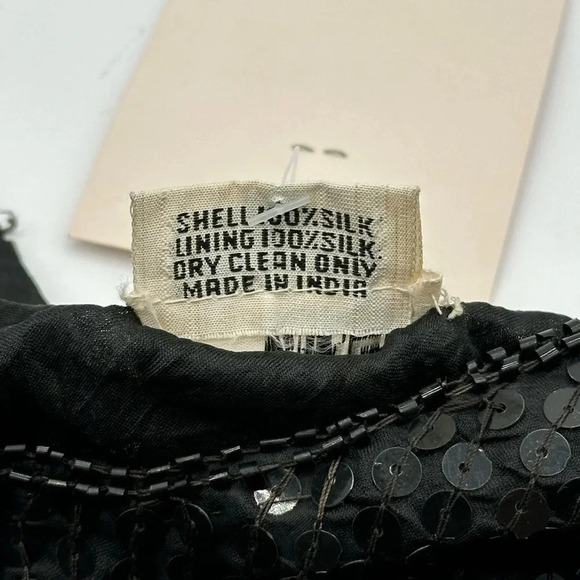 VTG Shimmer New York Silk Tank Top Cropped Boxy Black Sequined Beaded Vintage M - Picture 7 of 7